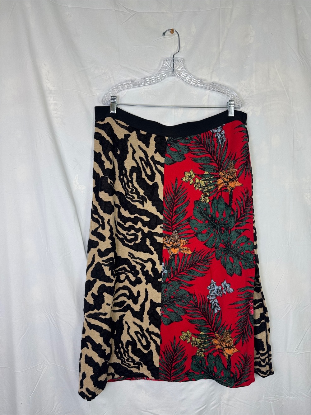 Aldo Martins Anthropologie Red Floral & Animal-Print A-Line Skirt